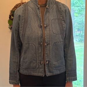 Chico's Blue Jean Jacket with Unique Button Design